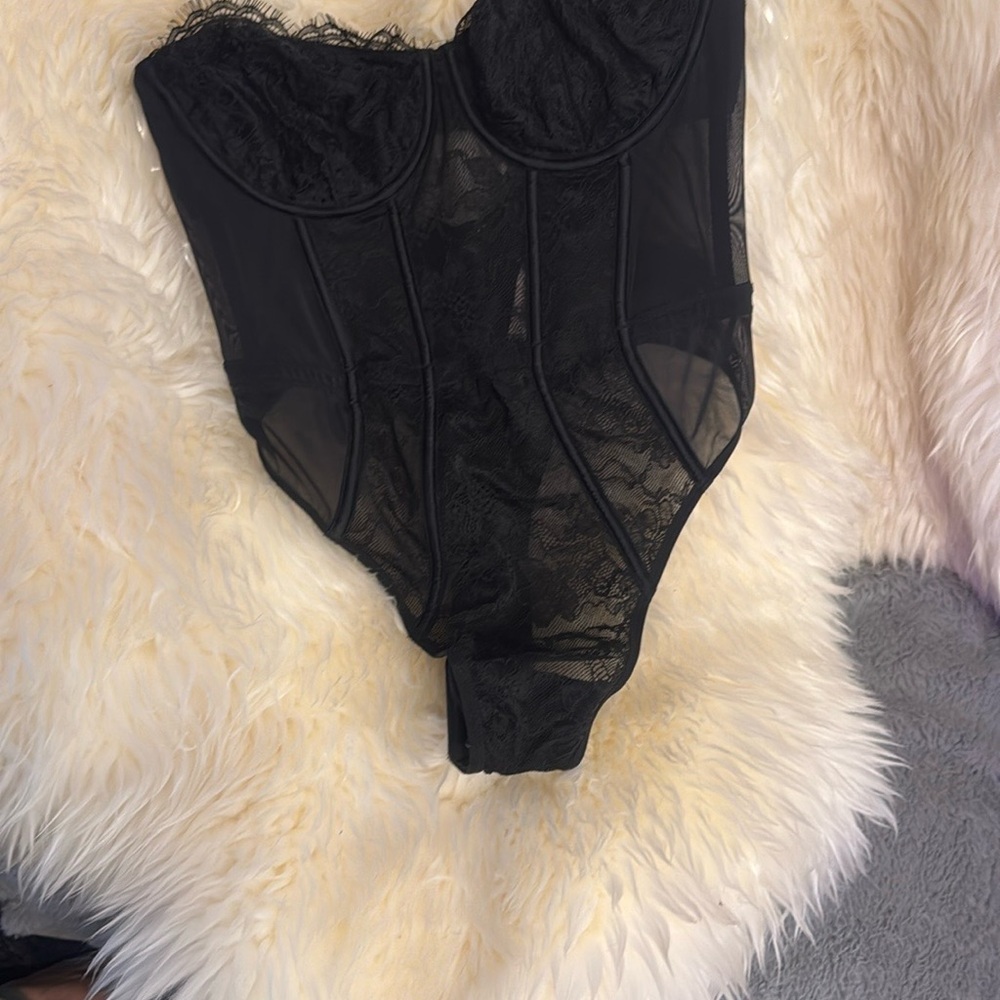 Victoria's Secret Black Lace Corset Bodysuit